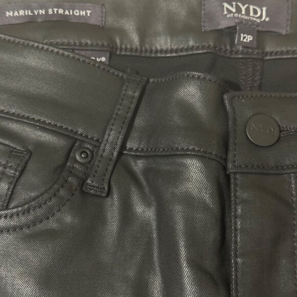 NYDJ Marilyn Straight Black Coated Jeans Lift Tuck Technology 12P stretch zip - Picture 5 of 16